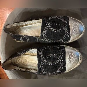 Dark blue and silver Chanel sandals